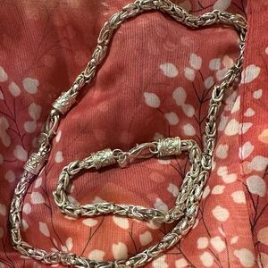 Elegant Silver 925  Chain Necklace and Bracelet Set